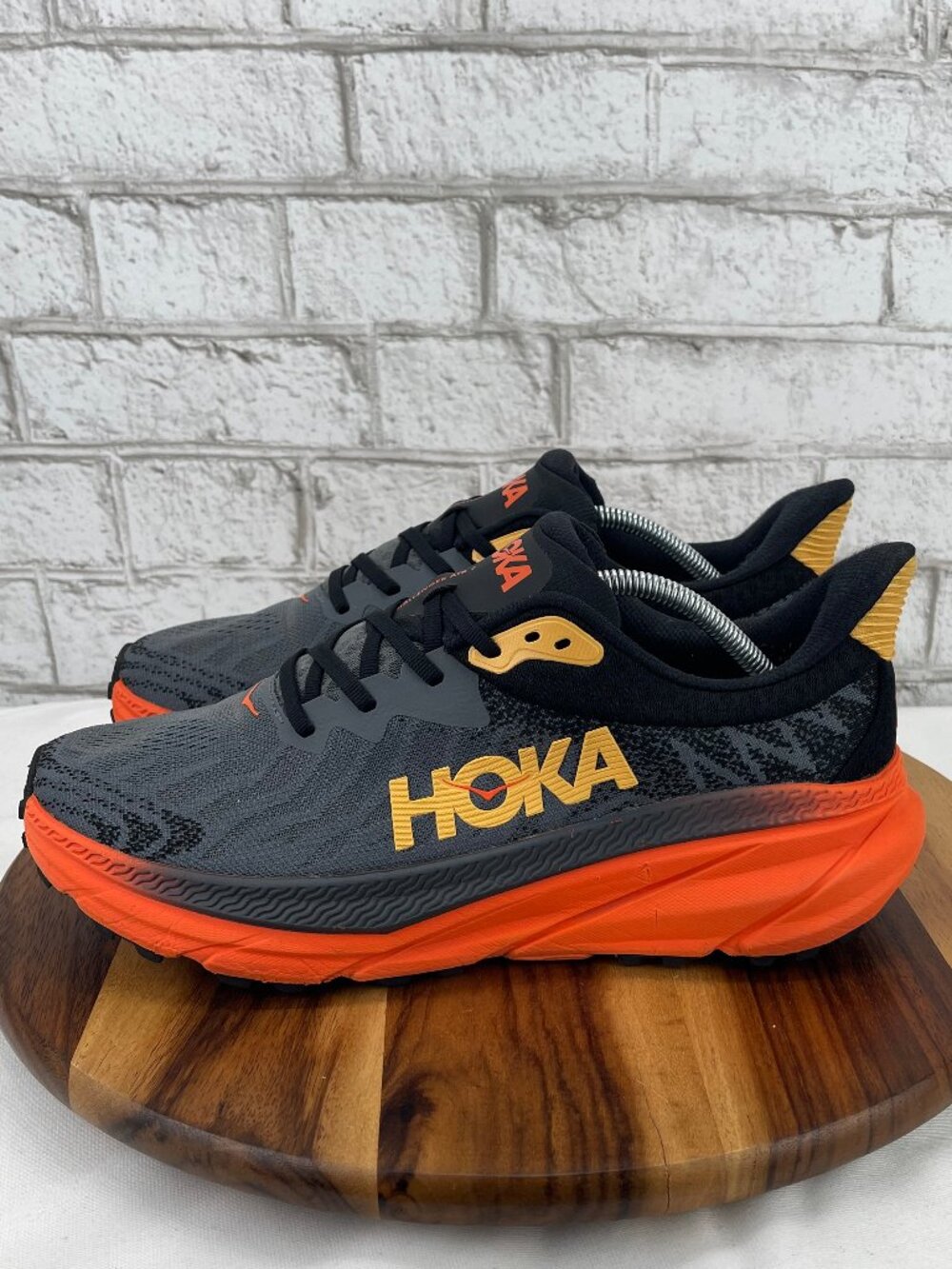 Hoka Men's Gray and Orange Athletic Running Shoes with Yellow Accents - Picture 2 of 16